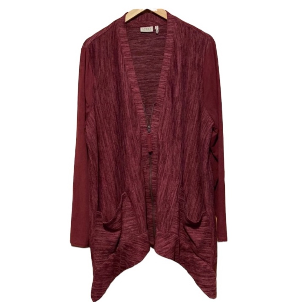- LOGO zippered asymmetrical hem lightweight sweater tunic top size 1X